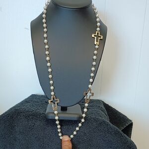 Elegant Gold and White Cross Necklace